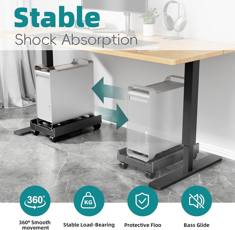CABTE Adjustable Computer Tower Stand with Cooling Fan, Mobile CPU Holder with 4 Rolling Casters, Under Desk CPU Bracket PC Floor Cart PC Riser for Office, Home and Classroom. (Fan Version) - Image 4